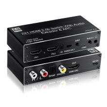 2x1 Conmutador 2 Input 1 Output HDMI 2.0b ARC 4K 60Hz Switcher with 3.5mm R/L Coaxial SPDIF Audio Extractor